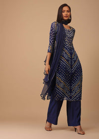 Royal Blue Gotta Embroidered Bandhani Printed Georgette Palazzo Suit With Chiffon Dupatta