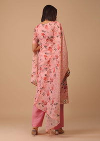 Rouge Pink Gotta Embroidered Floral Palazzo Suit In Kota Doriya