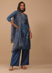 Cobalt Blue Bandhani Printed Cotton Palazzo Suit With Embroidery