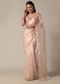 Elegant Peach Saree With Scalloped Border