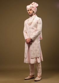 Candy Pink Silk Sherwani Set In Cutdana And Sequin Embroidery With Threadwork