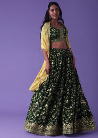 June Bug Green Georgette Lehenga With Zari And Sequins Embroidery