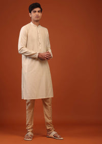 Cream Striped Zari Woven Silk Kurta Set