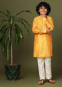 Kalki Yellow Bandhani Printed Kurta Set In Silk For Boys