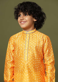 Kalki Yellow Bandhani Printed Kurta Set In Silk For Boys