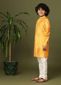 Kalki Yellow Bandhani Printed Kurta Set In Silk For Boys