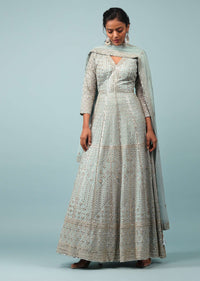 Wan Blue Embroidered Anarkali Suit In Sequins