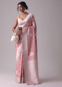 Nostalgia Rose Pink Woven Saree In Dola Silk And Silver Weave