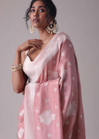 Nostalgia Rose Pink Woven Saree In Dola Silk And Silver Weave