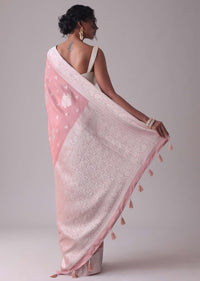 Nostalgia Rose Pink Woven Saree In Dola Silk And Silver Weave