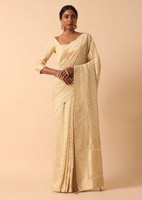 White Banarasi Khaddi Saree With Unstitched Blouse Fabric