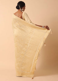 White Banarasi Khaddi Saree With Unstitched Blouse Fabric