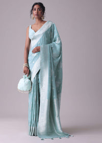 Marine Blue Woven Saree In Dola Silk And Silver Weave