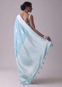 Marine Blue Woven Saree In Dola Silk And Silver Weave