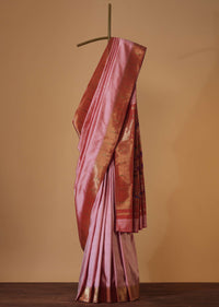 Lotus Pink Handloom Pure Silk Woven Maharashtrian Paithani Saree With Unstitched Blouse