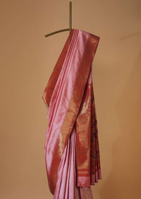 Lotus Pink Handloom Pure Silk Woven Maharashtrian Paithani Saree With Unstitched Blouse