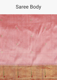 Lotus Pink Handloom Pure Silk Woven Maharashtrian Paithani Saree With Unstitched Blouse