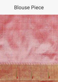 Lotus Pink Handloom Pure Silk Woven Maharashtrian Paithani Saree With Unstitched Blouse