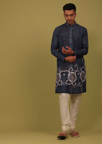 Persian Blue Printed Linen Kurta