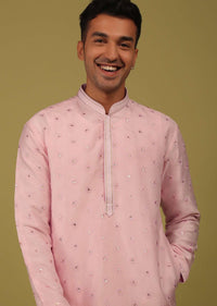 Petal Pink Printed Tussar Kurta Set With Sequins