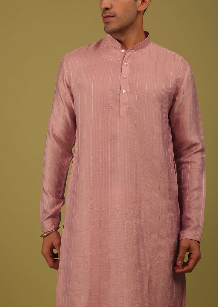 Petal Pink Striped Art Silk Kurta