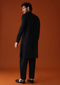 Black Pathani Kurta Set In Terry Rayon