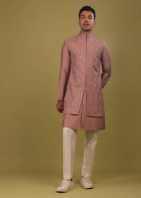 Rusty Pink Embroidered Bandi Jacket Set In Art Silk