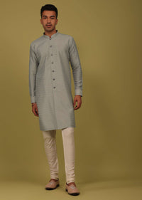 Cloud Grey Striped Art Silk Kurta