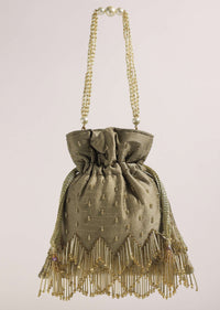 Coffee Brown Potli Bag With Tassels And A Handworked Handle