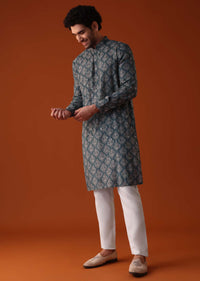 Cobalt Blue Kurta Set In Silk With Sequins Work