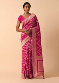 Pink Banarasi Khaddi Saree With Unstitched Blouse Fabric