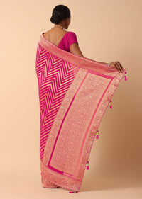 Pink Banarasi Khaddi Saree With Unstitched Blouse Fabric