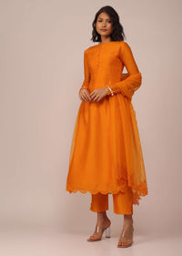 Orange Suit Set In Art Silk Adorned With Tassels