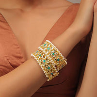 Gold Fineshed Pink and White Kundan Polki Bangles