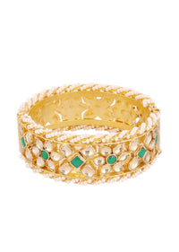 Gold Fineshed Pink and White Kundan Polki Bangles