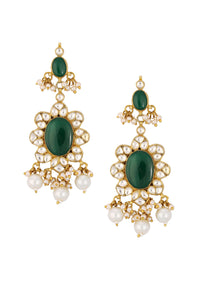 Green Kundan Danglers With Emerald Onyx And Pearls