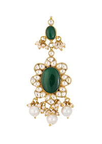 Green Kundan Danglers With Emerald Onyx And Pearls