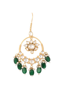 Green Kundan Chandabalis With Emerald Onyx Danglers