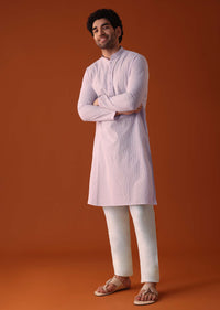 Lilac Purple Lucknowi Kurta And Churidar Set In Cotton