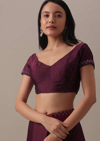 Purple Bead Embellished Saree In Satin