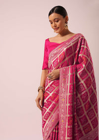 Peach Dola Silk With Bandhani Weave Detail