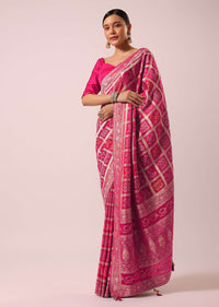 Peach Dola Silk With Bandhani Weave Detail