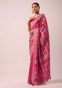 Peach Dola Silk With Bandhani Weave Detail