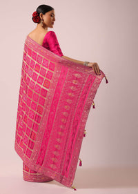 Peach Dola Silk With Bandhani Weave Detail