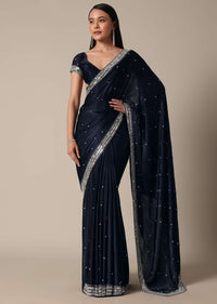 Royal Blue Saree With Stone Embellishments