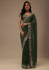 Mehendi Green Sequins Saree With Multicolor 3D Embroidery