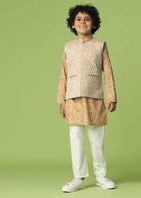 Kalki Mustard Yellow Jacket Kurta Set In Silk With Bandhani Print