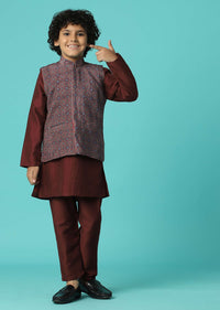 Blood Red Jacket Kurta Set In Silk With Sequins Embroidery