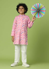 Kalki Printed Petal Pink Kurta Set In Silk For Boys