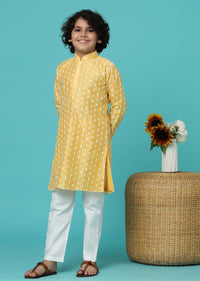 KALKI Daffodil Yellow Kurta Set In With Thread Embroidery For Boys